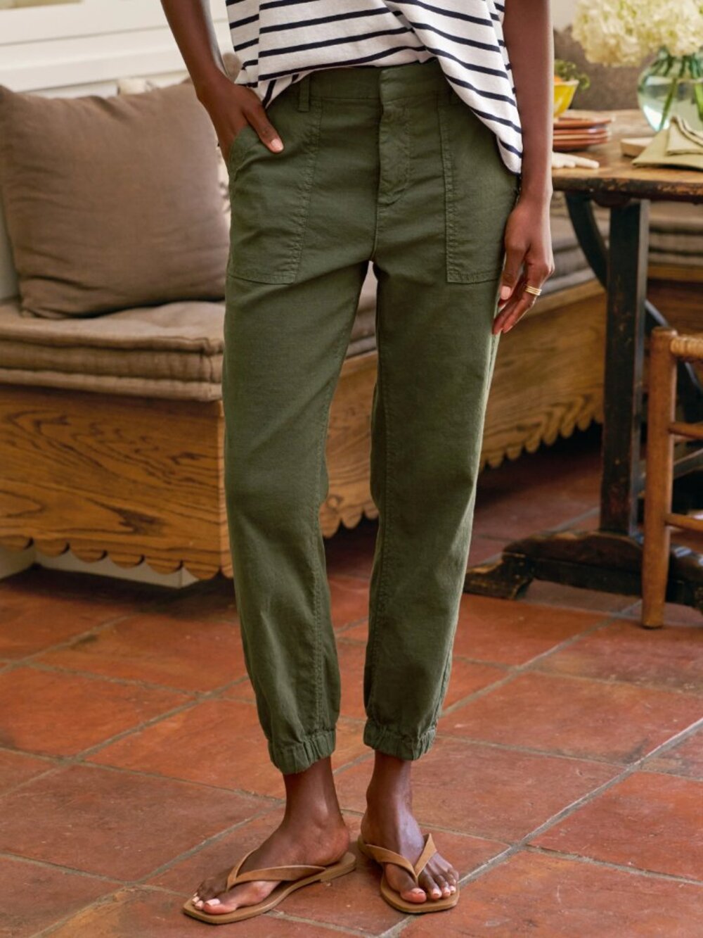 Frank & Eileen Jameson Hunter Green Linen Joggers 6